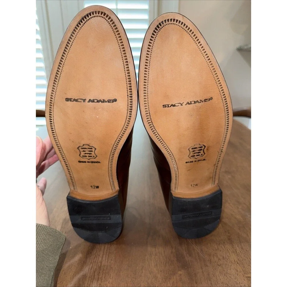 Stacy Adams Cap Toe Oxford Brown Leather Dress Shoes Men's 12W Wide Brazil NWOB